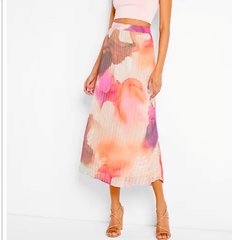 Express High Waisted Pleated Midi Skirt
